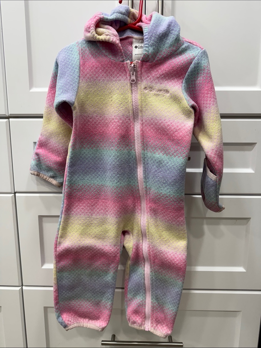 Columbia Baby Fleece Hooded Bunting – 18 Months | Pastel Rainbow Stripe